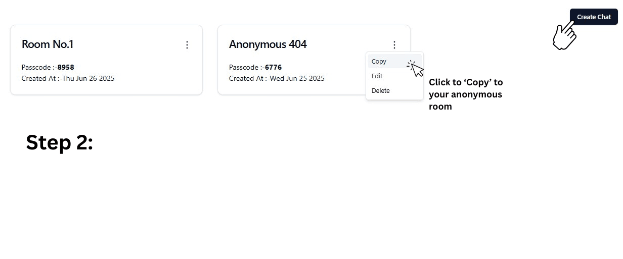 Click on "Create Chat" option or choose from the existing "Chats"